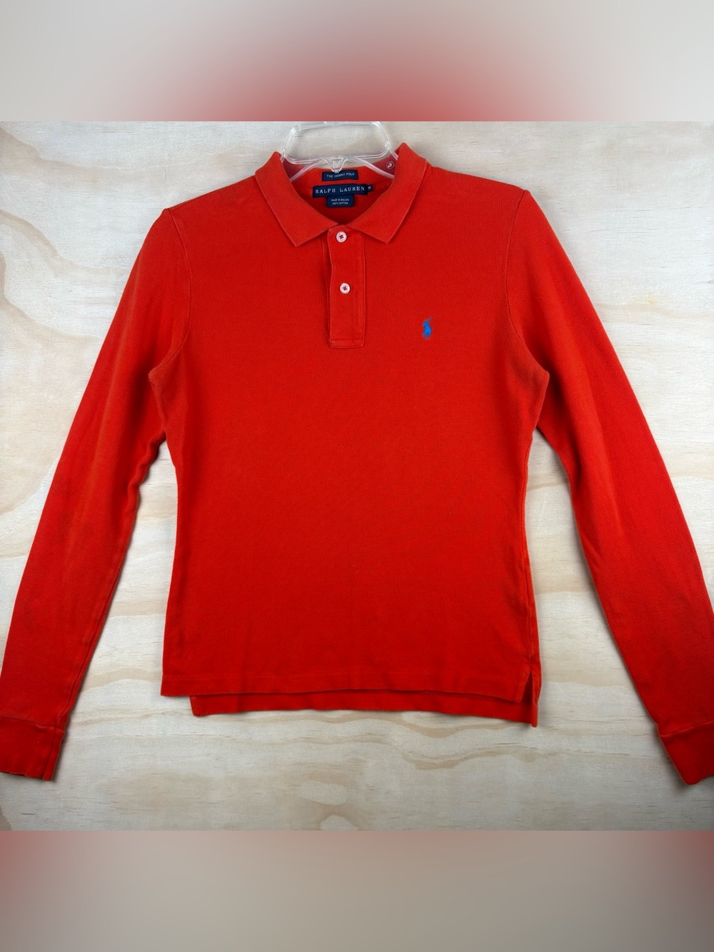 Ralph Lauren The Skinny Polo Shirt Women’s Size Medium Orange Long Sleeve